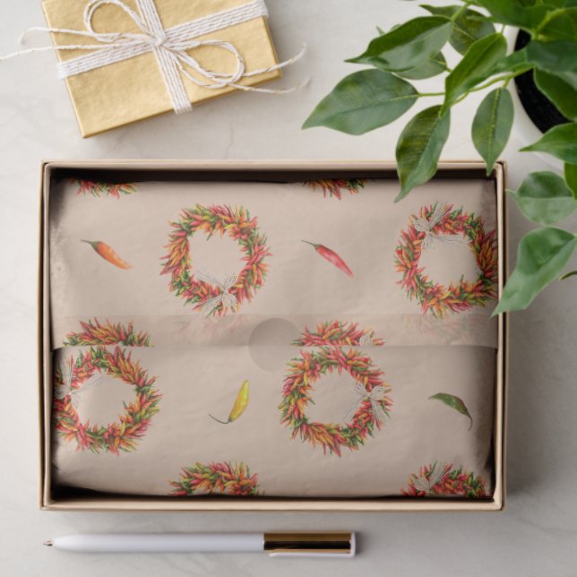 Papel De Seda Southwest Chile Ristra Wreaths and Peppers Pattern (Presente)
