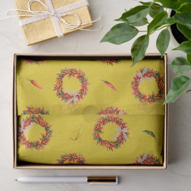 Papel De Seda Southwest Chile Ristra Wreaths and Peppers Pattern (Presente)