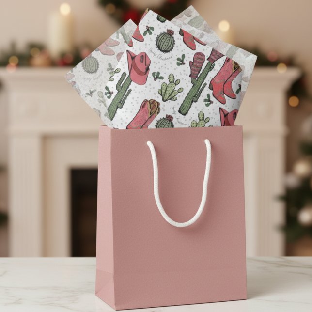Papel De Seda Southwest Christmas Cowgirl Howdy Natal (Elegant White Howdy Christmas Western Cowboy  Tissue Paper. Cute Cowgirl Boots & Cactus Pattern)