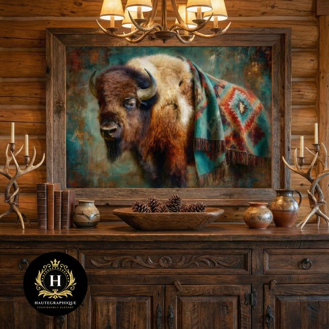Papel De Seda Southwest Turquoise Bison Portrait (Criador carregado)