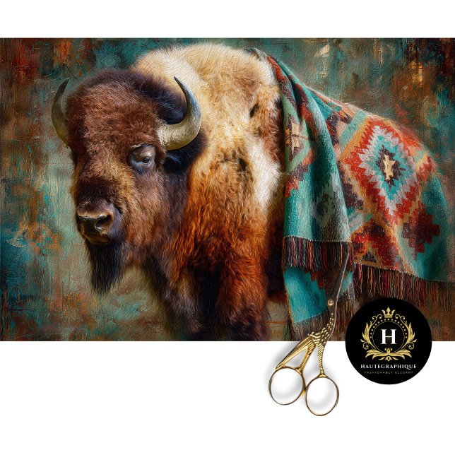 Papel De Seda Southwest Turquoise Bison Portrait (Criador carregado)