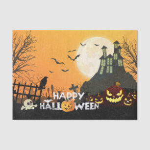 Papel De Seda Spooky Haunted House Figurume Night Sky Halloween