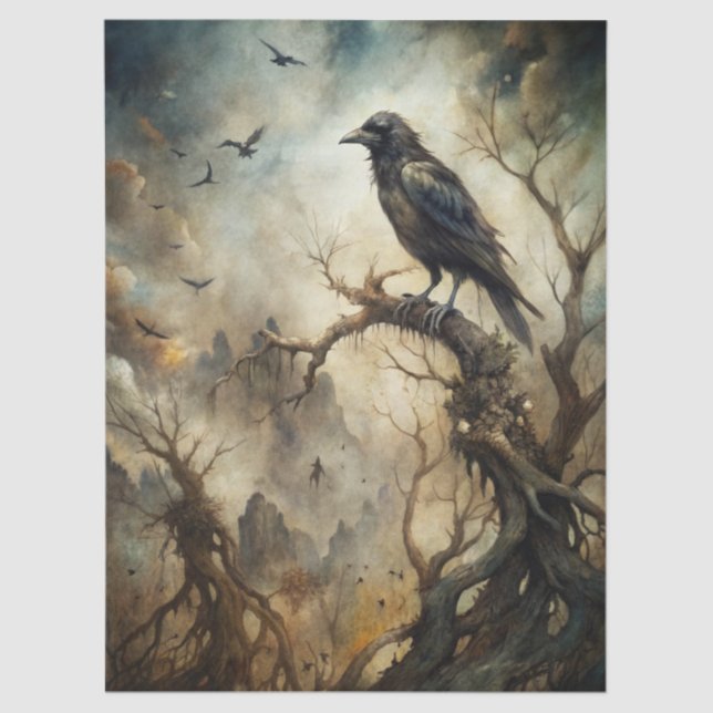 Papel De Seda Spooky Haunting Fantasy Gothic Raven  (Frente )