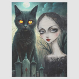 Papel De Seda Spooky Moonlit Black Cat Halloween Decoupage