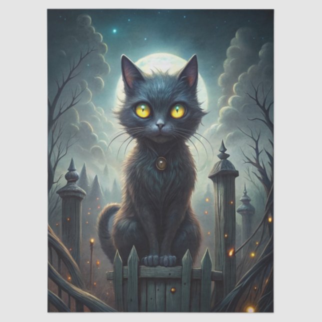 Papel De Seda Spooky Moonlit Black Cat Halloween Decoupage (Frente )