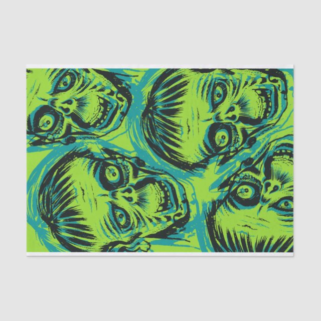 Papel De Seda Spooky Neon Green Zombie Halloween (Frente )