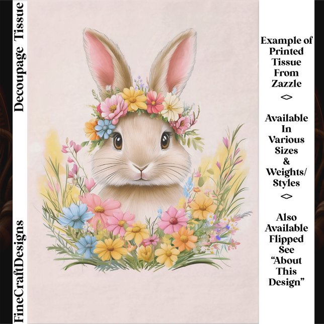 Papel De Seda Spring Bunny Rabbit in Floral Crown ER5R Decoupage (Criador carregado)