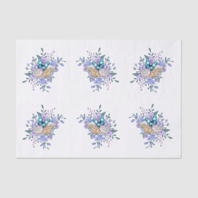 Papel De Seda Spring Flowers, Butterflies & Sea Shells Decoupage (Frente )