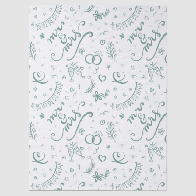 Papel De Seda Sr e sra desenhos fofos em sage (Frente )