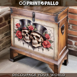 Papel De Seda Sr. e Sra. Elegant Skull com rosas em pergaminho