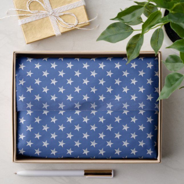 Papel De Seda Star Spangled Americana Silver On Navy Blue (Presente)