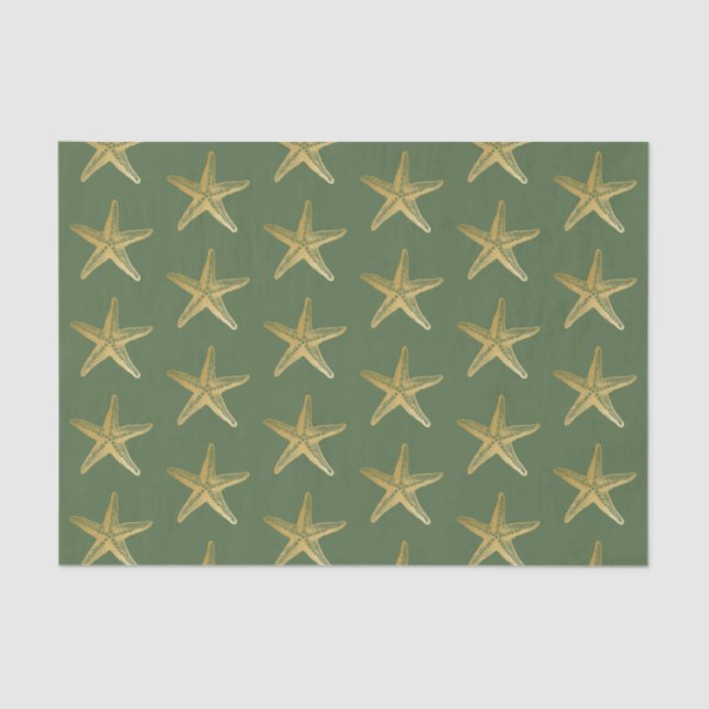 Papel De Seda Starfish Beach Coast Christmas Seashell Dourado Gr (Frente )