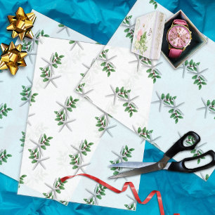 Papel De Seda Starfish branco no original de Natal Holly