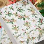 Papel De Seda Starfish e Holly Tropical Christmas Beach<br><div class="desc">Esta praia tropical tematizada de papel de Natal apresenta um padrão litorâneo de estrelas-do-mar,  folhas e bagas ocas,  e pinheiro,  sobre fundo branco.</div>