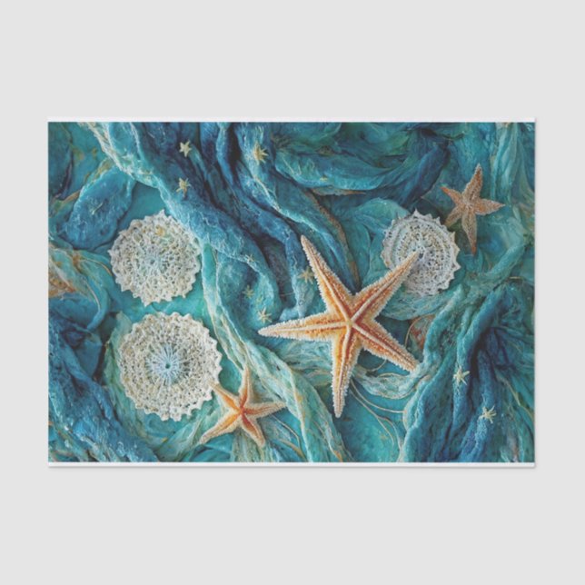 Papel De Seda Starfish & Lace, Ondas Elegantes Do Oceano (Frente )