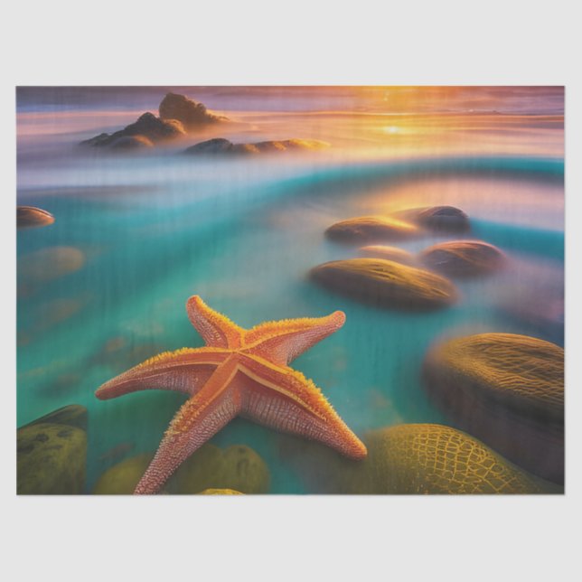 Papel De Seda Starfish na praia no Dawn (Frente )
