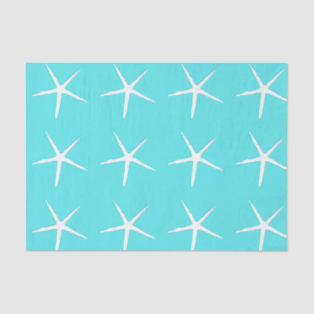 Papel De Seda Starfish Padrão do Teal Branco Azul Abstrato (Frente )