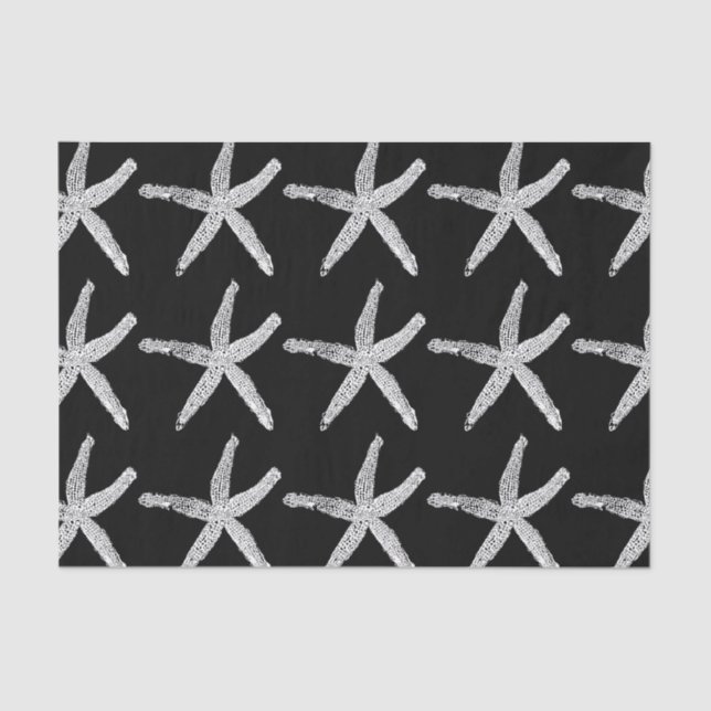 Papel De Seda Starfish Pattern Beach Natal Black White Legal (Frente )