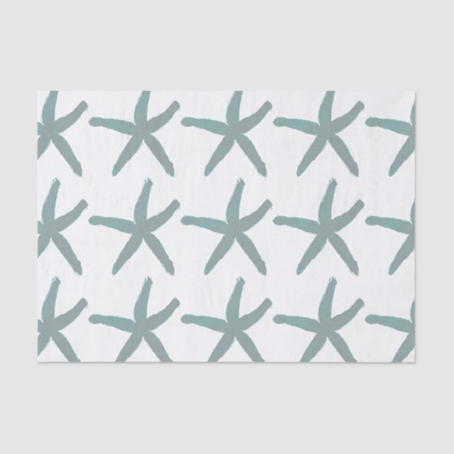Papel De Seda Starfish Pattern Beach Teal Blue Trendy White Cinz (Frente )