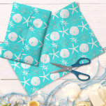 Papel De Seda Starfish Sand Dollar Christmas Beach Aqua Blue<br><div class="desc">Este papel de tecido azul aqua com um padrão de praia de Natal de estrelas-do-mar, dólares de areia, e coral brilhante, é perfeito para o invólucro de presentes de férias na costa, a dissociação e os artesanatos. *Se você quiser que este design em mais produtos ou precisar de ajuda para...</div>