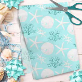 Papel De Seda Starfish Sand Dollar Christmas Beach Aqua Blue