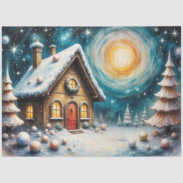Papel De Seda Starlit Christmas Cottage Whimsical Winter (Frente )
