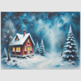 Papel De Seda Starry Night Cottage Winter Wonderland Decoupage