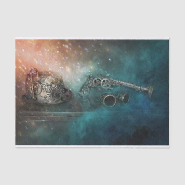 Papel De Seda Starry Night Steampunk Gears e Metal Fantasy (Frente )