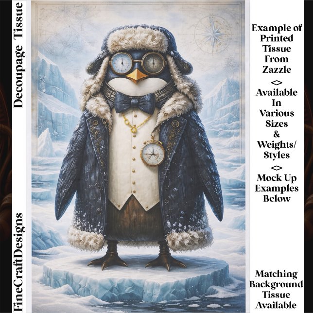 Papel De Seda Steampunk Arctic Explorer Penguin FG3 Decoupage (Criador carregado)