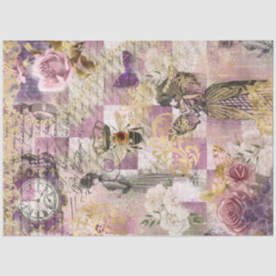 Papel De Seda Steampunk Bee Victorian Woman Pink Checks Script