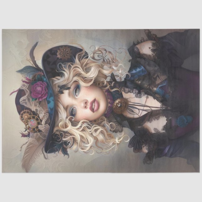 Papel De Seda Steampunk Blonde-Lady Cogsworth Decoupage  (Frente )