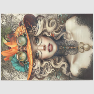 Papel De Seda Steampunk Bohemian Style Lady Decoupage