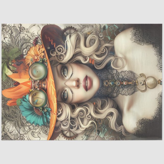 Papel De Seda Steampunk Bohemian Style Lady Decoupage (Frente )