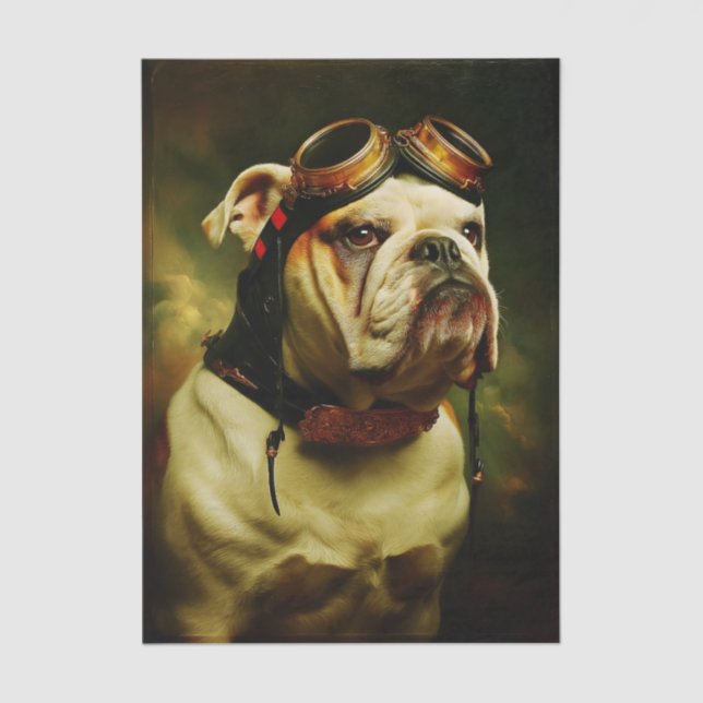 Papel De Seda Steampunk Bulldog Aviator Portrait FC4R Decoupage (Frente )