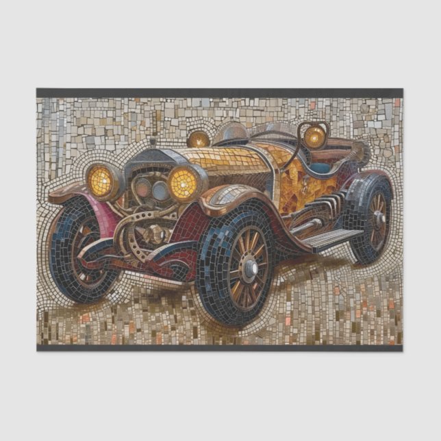 Papel De Seda Steampunk Classic Car Mousseline Faux Mosaic 027 (Frente )