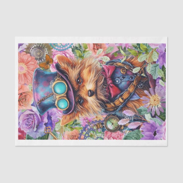 Papel De Seda Steampunk Floral Pup (Frente )