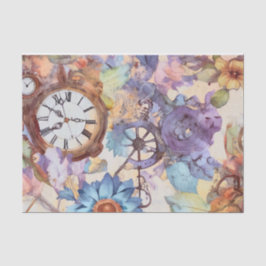 Papel De Seda Steampunk Floral Retro