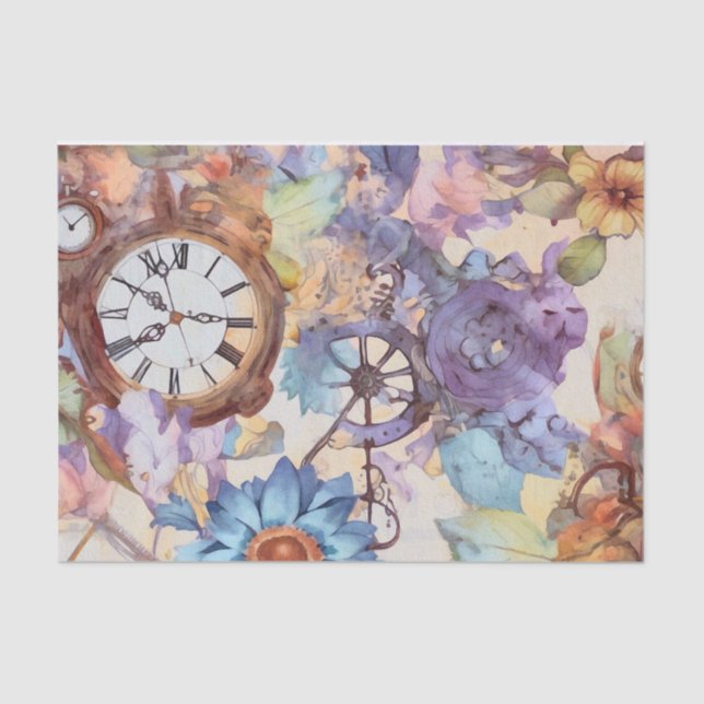 Papel De Seda Steampunk Floral Retro (Frente )