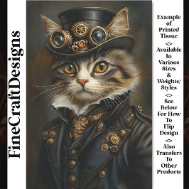 Papel De Seda Steampunk Fofo Elegante Gato Gatito BR5 Decoupagem