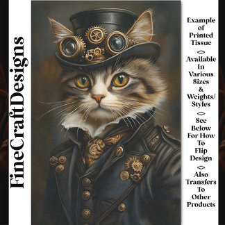 Papel De Seda Steampunk Fofo Elegante Gato Gatito BR5 Decoupagem