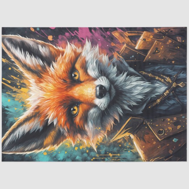 Papel De Seda Steampunk Fox Portrait Decoupage (Frente )