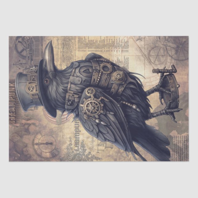 Papel De Seda Steampunk Halloween Crow Raven (Frente )