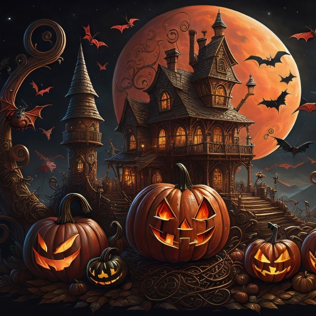 Papel De Seda Steampunk Halloween Pumpkin town castle (Criador carregado)