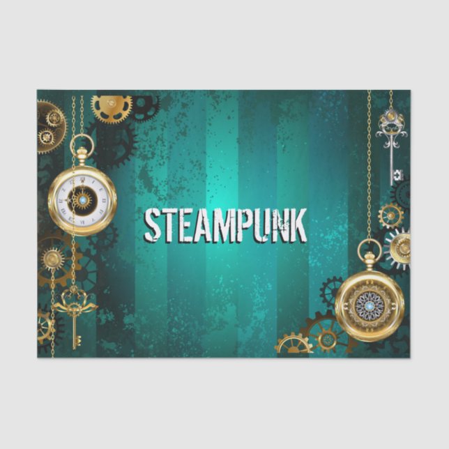 Papel De Seda Steampunk Jewelry Watch em um fundo verde (Frente )