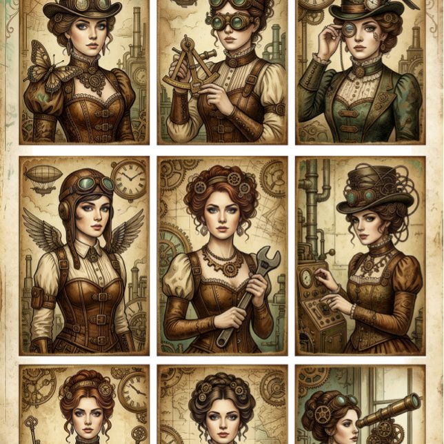 Papel De Seda Steampunk Ladies decoupage for Small projects  (Criador carregado)