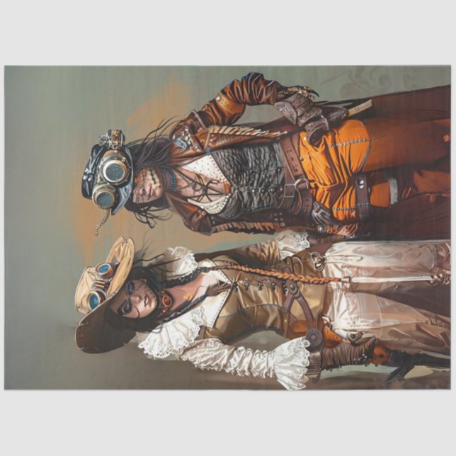 Papel De Seda Steampunk Ladies Duo Gears and Grooves Decoupage  (Frente )