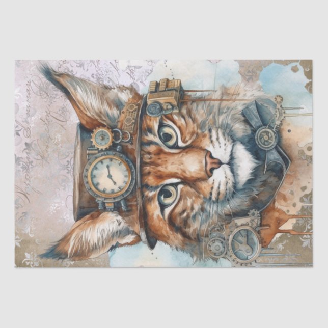 Papel De Seda Steampunk Lynx Cat (Frente )