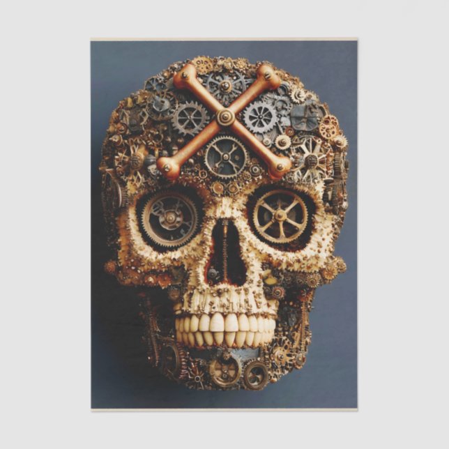 Papel De Seda Steampunk Mechanical Gothic Skull FF8L Decoupage (Frente )