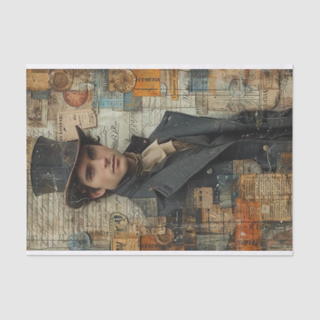 Papel De Seda Steampunk Mixed Media com o Homem Vitoriano (Frente )