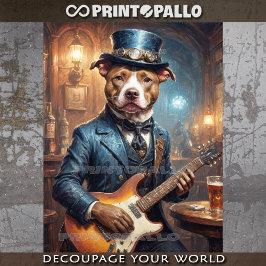 Papel De Seda Steampunk Pitbull tocando violão no bar -